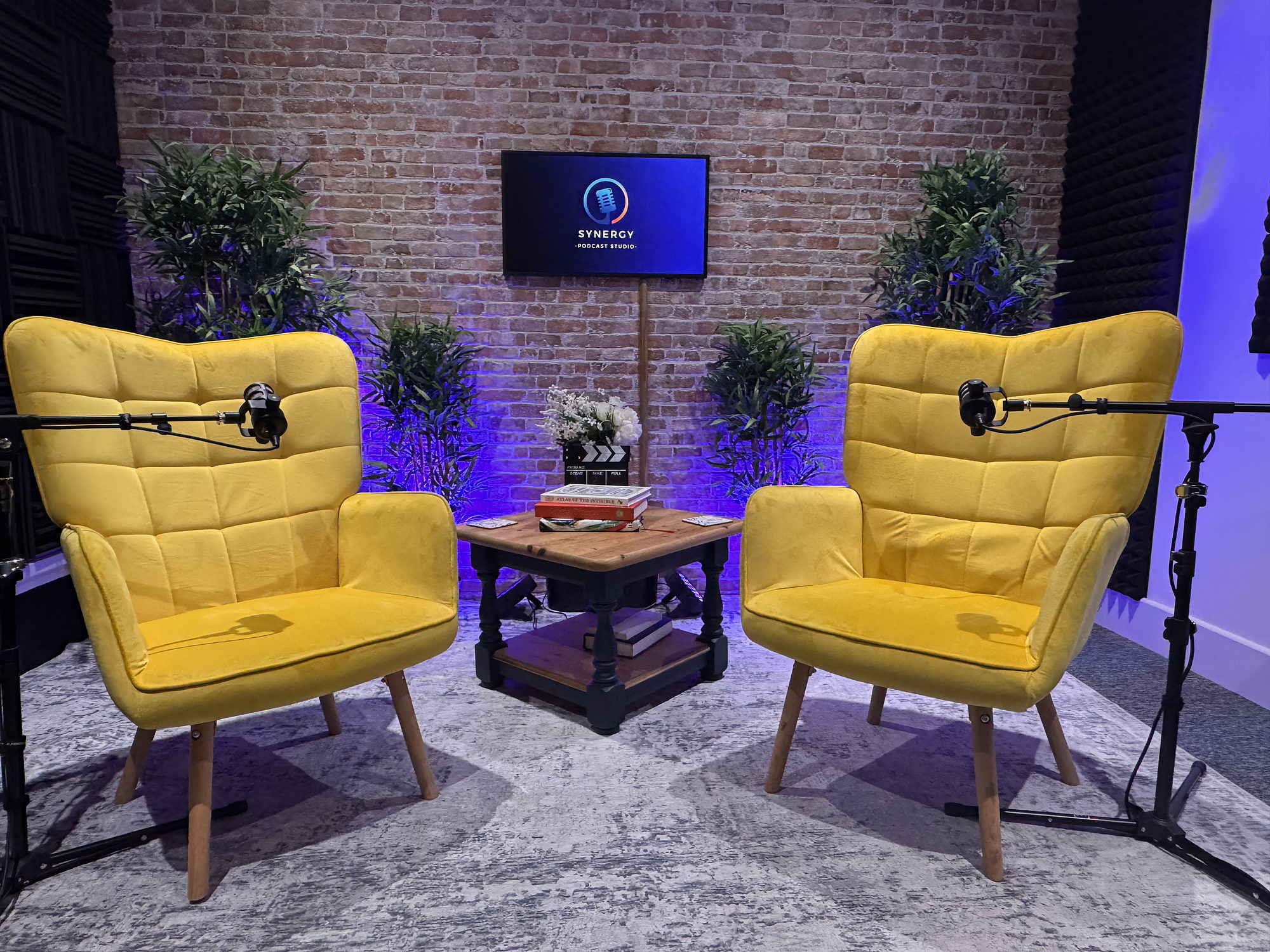 Yellow chairs studio setup