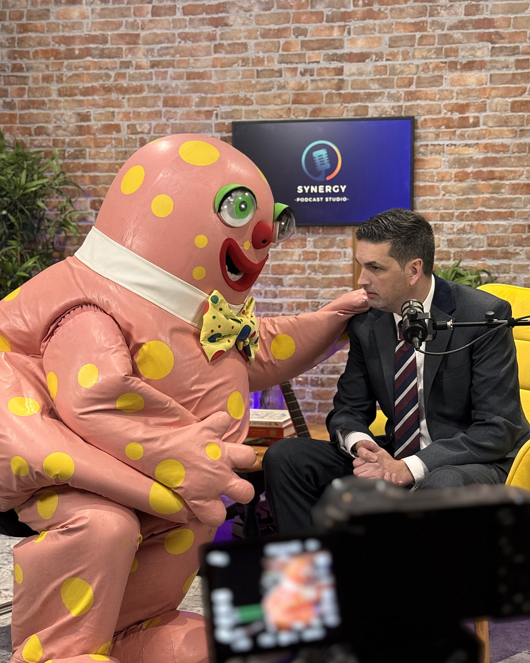 Mr Blobby recording at Synergy