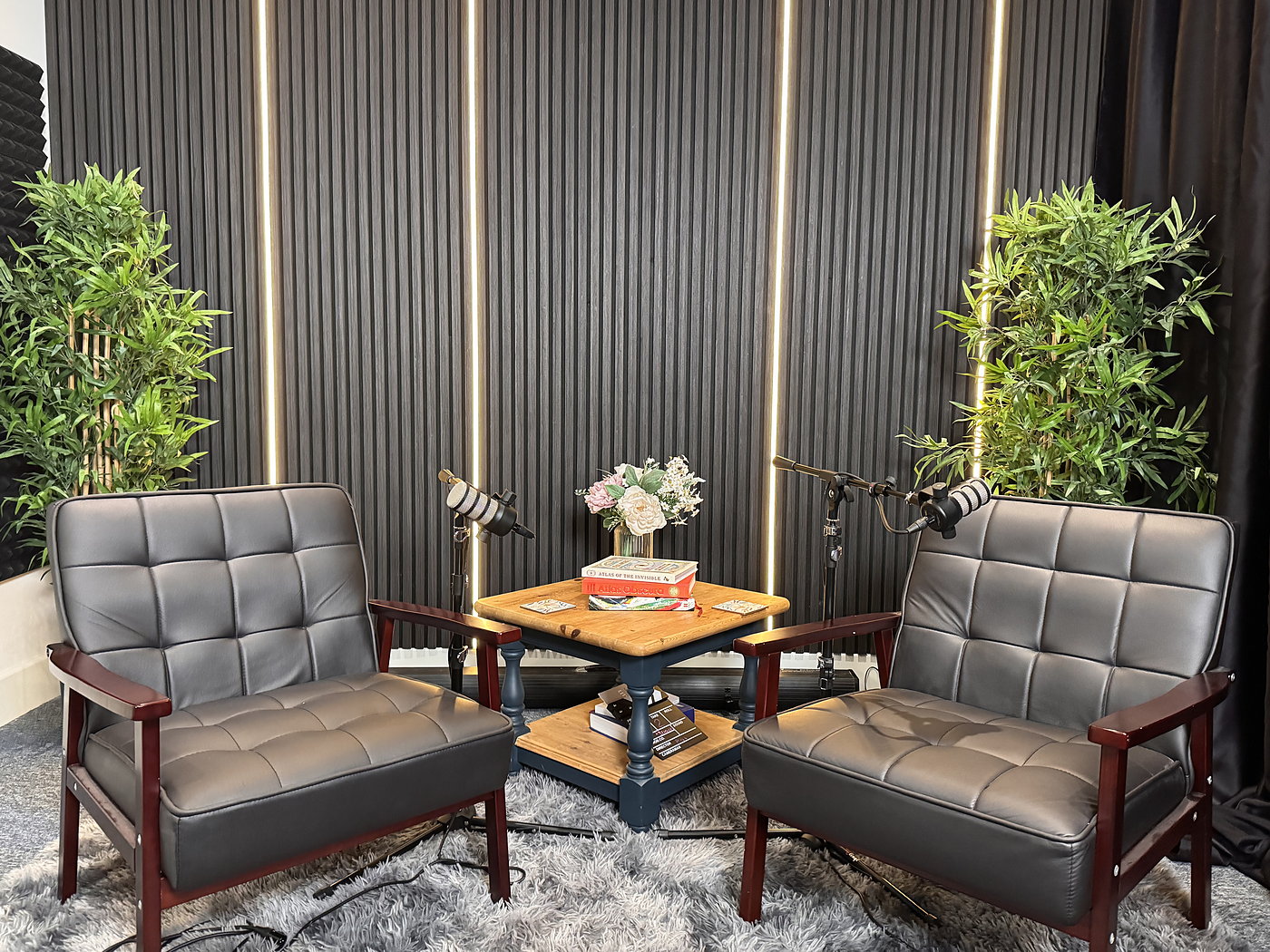 Black Chairs with Wood Panel and LED setup