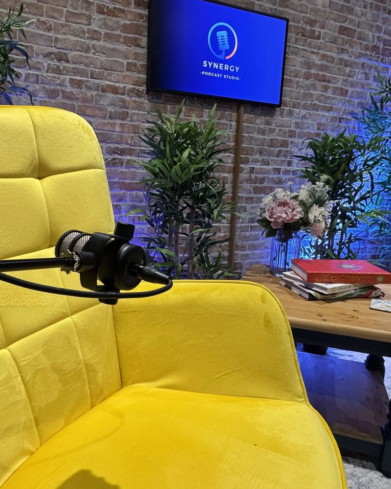 The yellow chairs set up and ready for a session